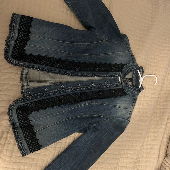 INC embellished Jean jacket. Awesome black lace and buttons. Casual to dressy - Picture 9 of 9